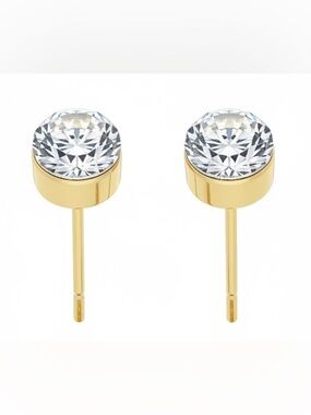 Gold Tone CZ Bezel Stud Earrings - Women Jewelry